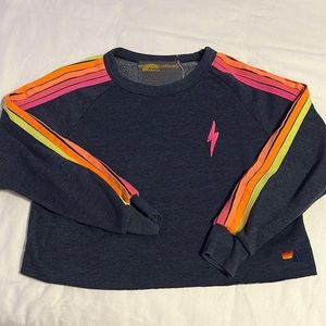 Aviator Nation Heather Navy/ NeonStripe Sweatshirt SIZE XL (fits more like a M/L